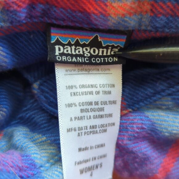 Patagonia Fjord Flannel Shirt Womens 4 Blue Purple Plaid Organic Cotton Outdoor - Picture 5 of 5